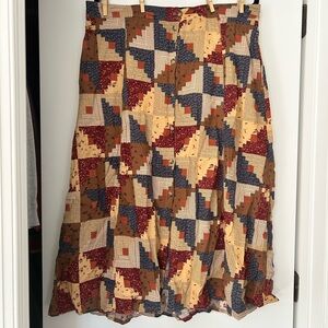 Toad&Co Red and Gold Midi A-Line Skirt